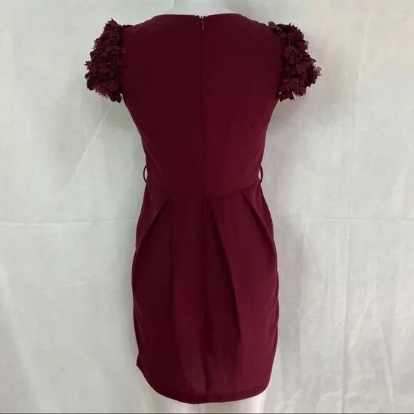 Esley Maroon Body Con Little Party Ruffle Capped Sleeve Dress Size S - Picture 6 of 9